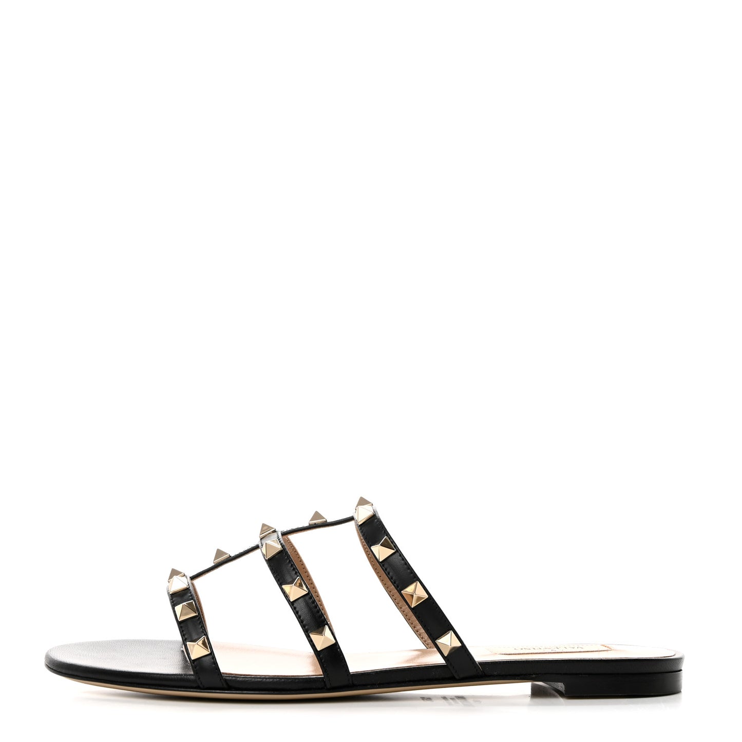 Nappa Rockstud Caged Flat Slide Sandals 39.5 Black