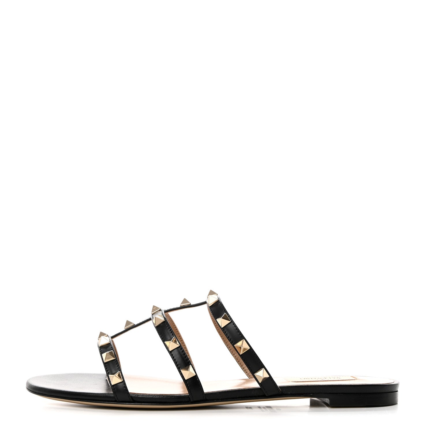 Valentino Garavani Nappa Rockstud Caged Flat Slide Sandals 39.5 Black 1 of 8