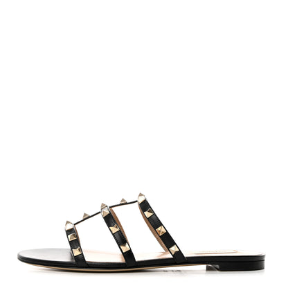 Valentino Garavani Nappa Rockstud Caged Flat Slide Sandals 39.5 Black 1 of 8