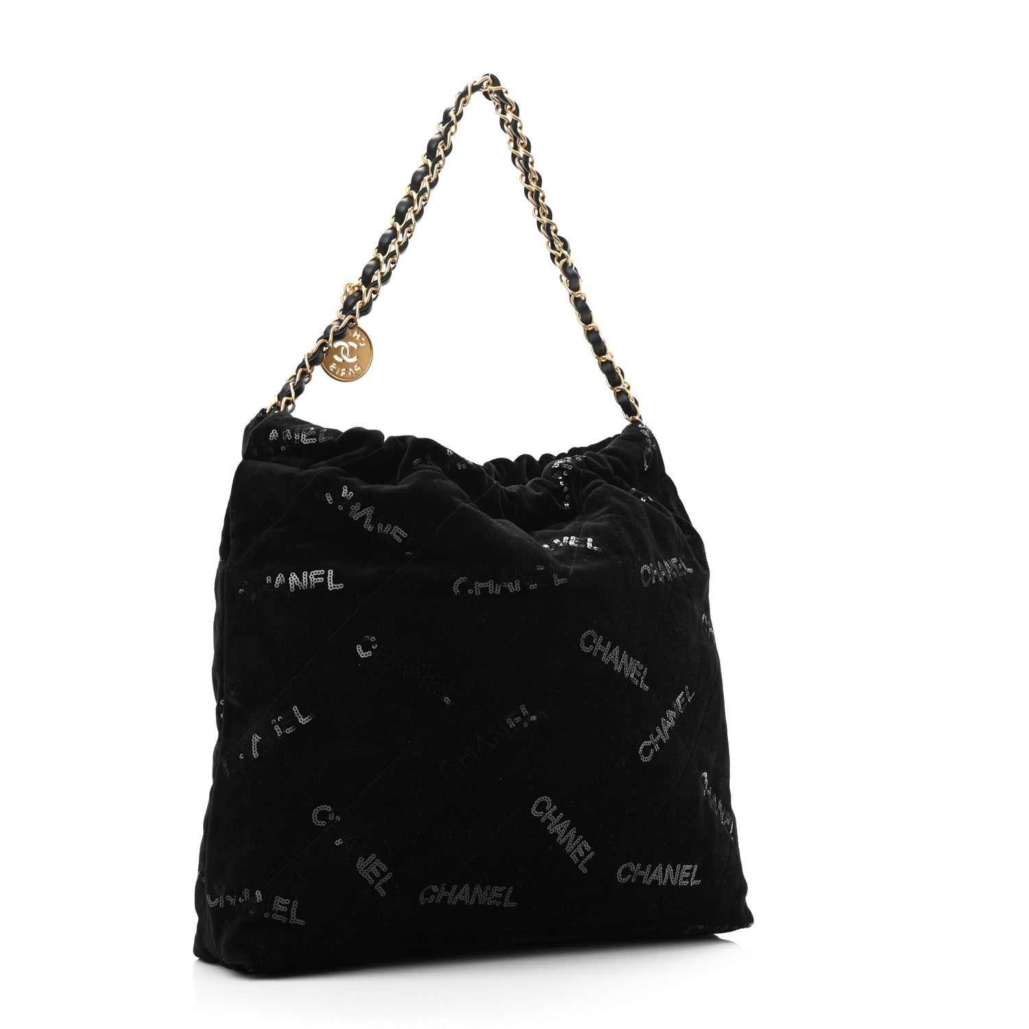 Chanel Velvet Sequin Quilted Chanel 22 Black 4 of 11