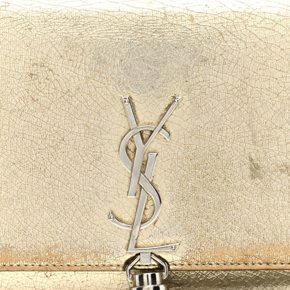 Saint Laurent Metallic Crackled Calfskin Kate Monogram Tassel Chain Wallet Gold 7 of 15