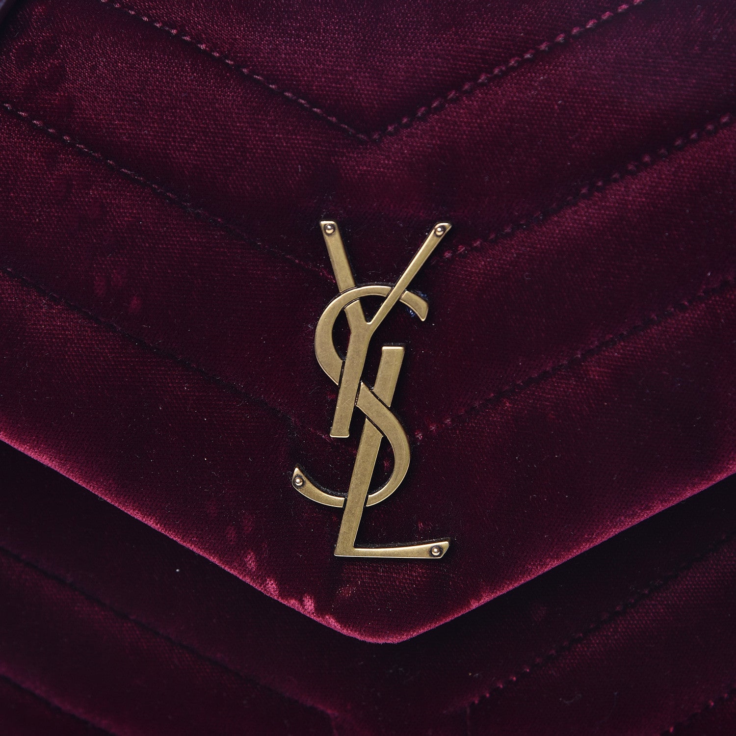Saint Laurent Velvet Y Quilted Monogram Small Loulou Chain Satchel Burgundy 10 of 15