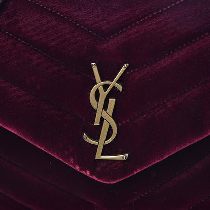 Saint Laurent Velvet Y Quilted Monogram Small Loulou Chain Satchel Burgundy 10 of 15