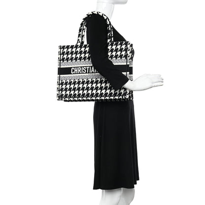 Christian Dior Canvas Macro Houndstooth Embroidered Medium Book Tote Black White 2 of 10