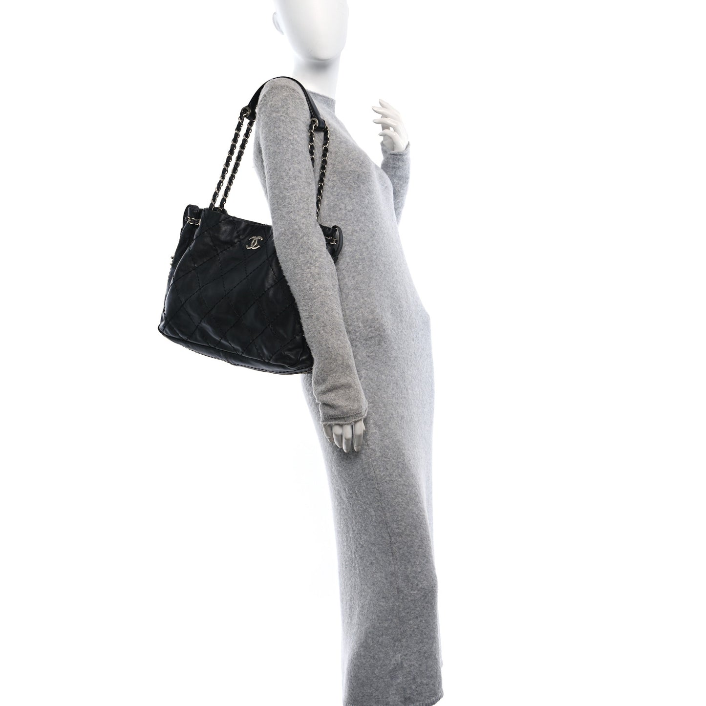 Lambskin Stitched Expandable Tote Black