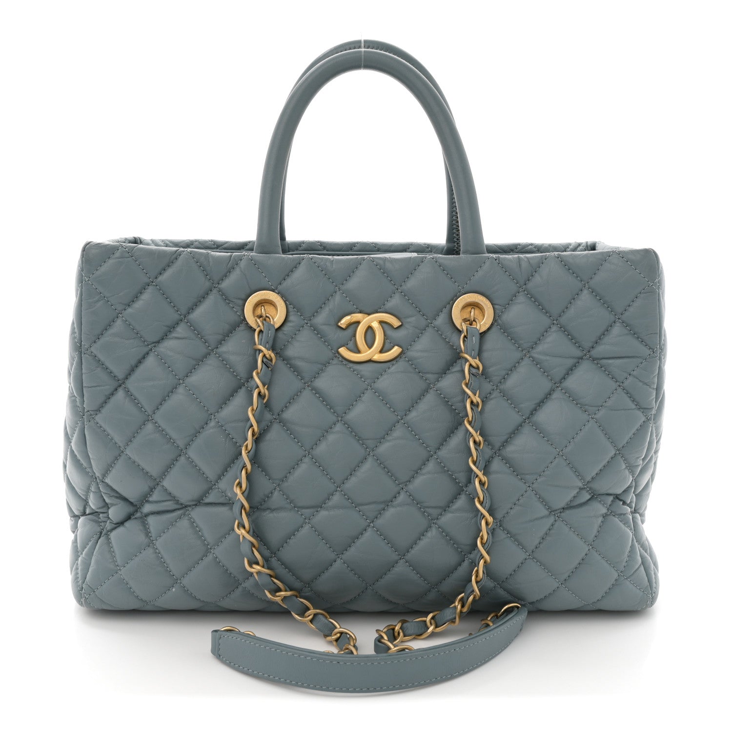 Chanel Aged Calfskin Quilted Large Coco Handle ShoppingTote Blue 1 of 16