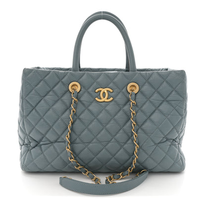 Chanel Aged Calfskin Quilted Large Coco Handle ShoppingTote Blue 1 of 16