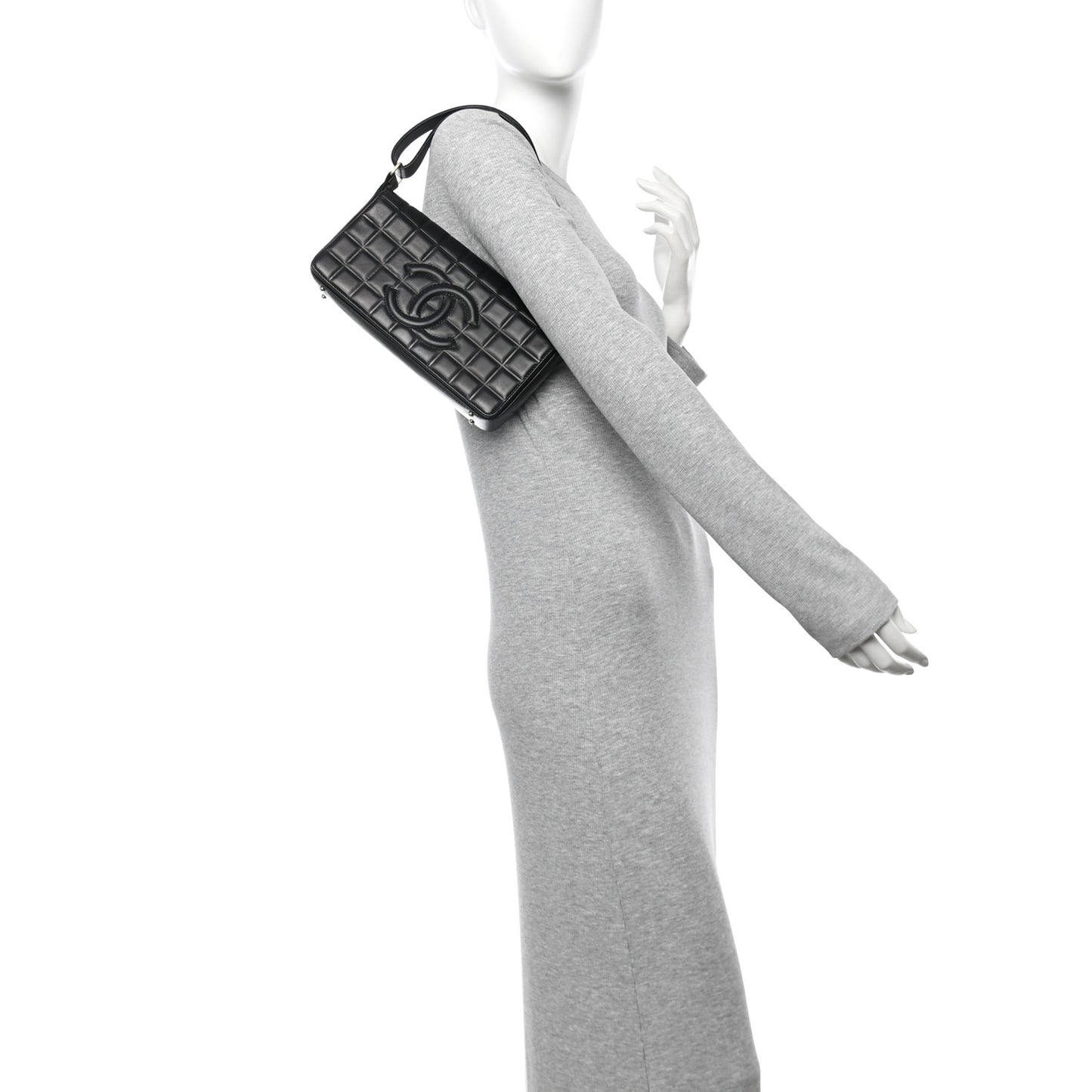 Lambskin Quilted CC Chocolate Bar Flap Black