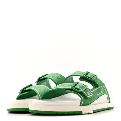 Louis Vuitton Calfskin Embossed Mens Script Trainer Mules 8 Green White 4 of 9