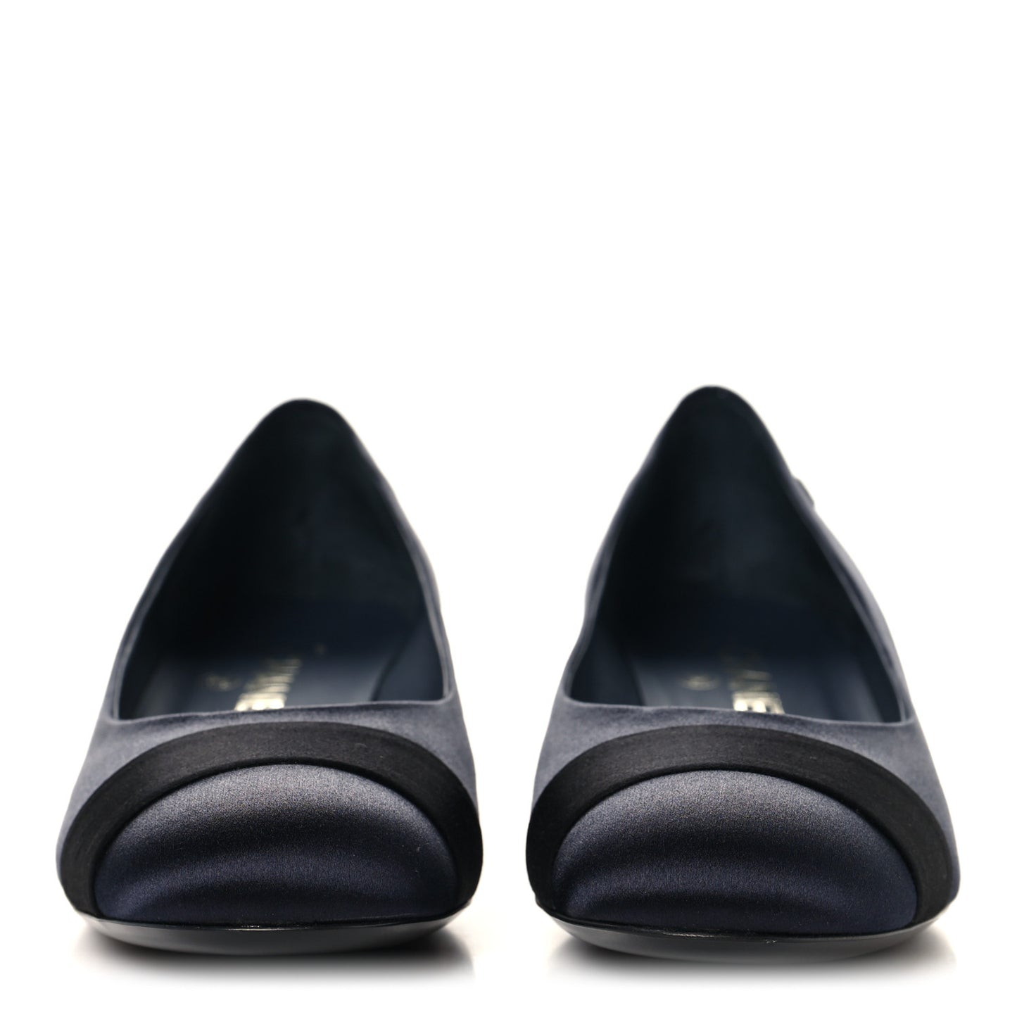 Satin Pearl Cap Toe Low Heel Pumps 38 Navy Blue Black