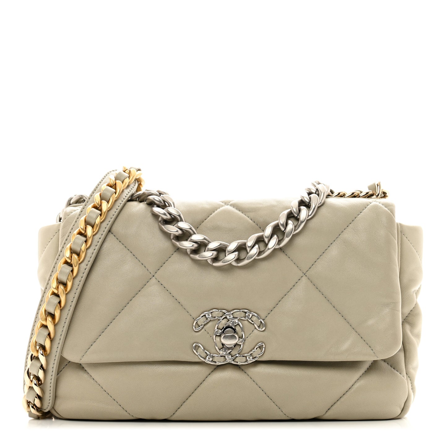 Lambskin Quilted Medium Chanel 19 Flap Light Grey