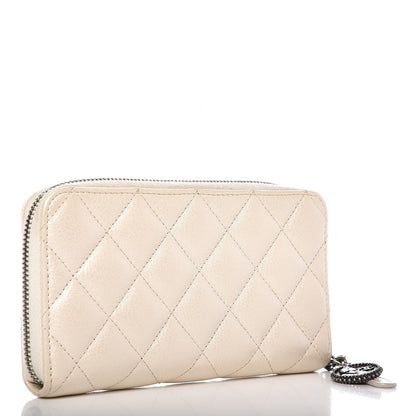 Chanel Metallic Calfskin Quilted Small CC Zip Around Wallet Pearl 3 of 9