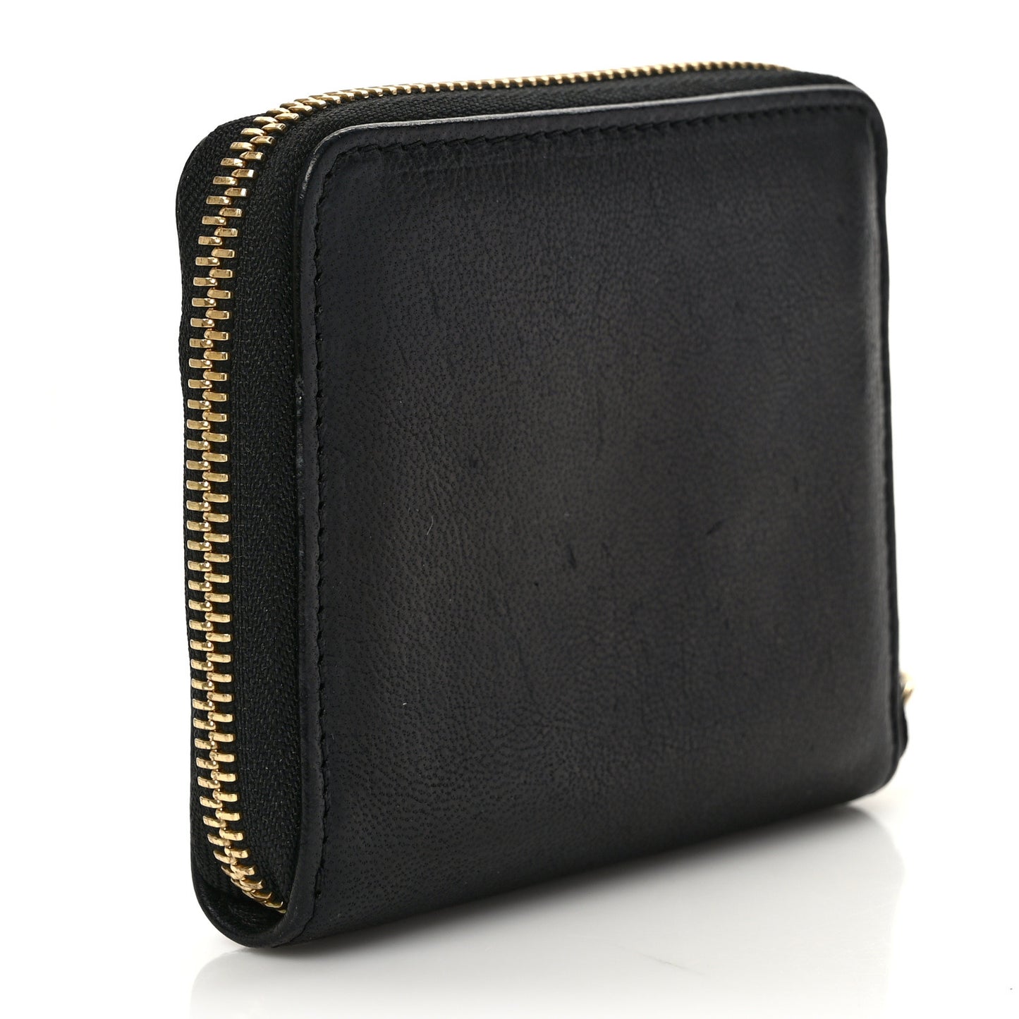 Agneau Classic Gold Hardware Compact Wallet Black