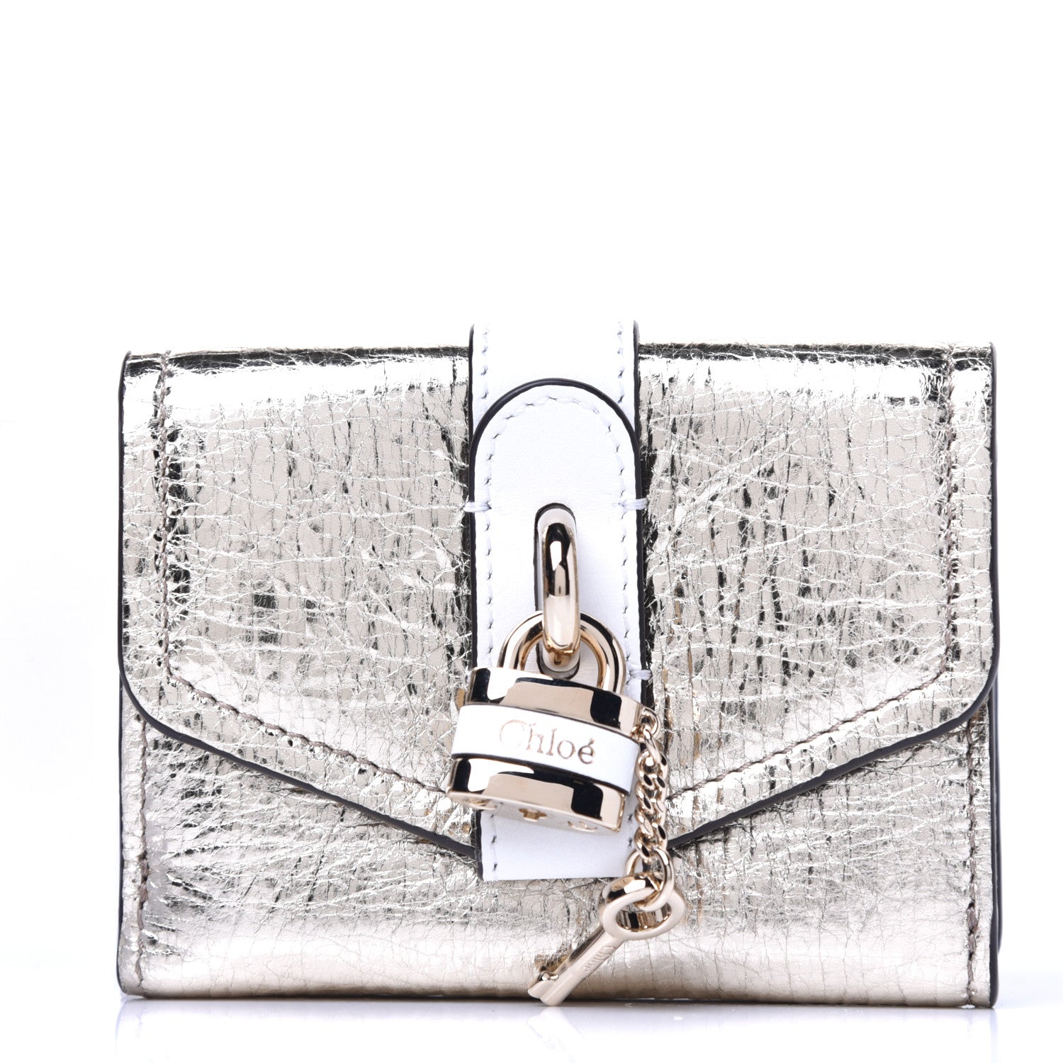 Chloe Metallic Crinkled Lambskin Shiny Calfskin Small Aby Tri-Fold Wallet Gold 1 of 6