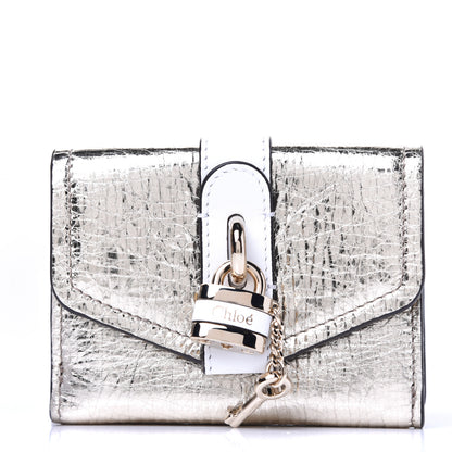 Chloe Metallic Crinkled Lambskin Shiny Calfskin Small Aby Tri-Fold Wallet Gold 1 of 6