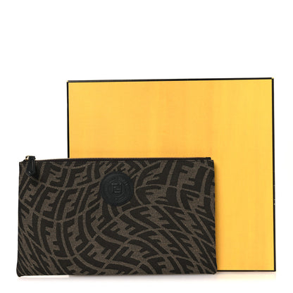 Fendi X SARAH COLEMAN Fabric Jacquard Vitello King FF Vertigo Medium Flat Pouch Tobacco Moro Black 9 of 9