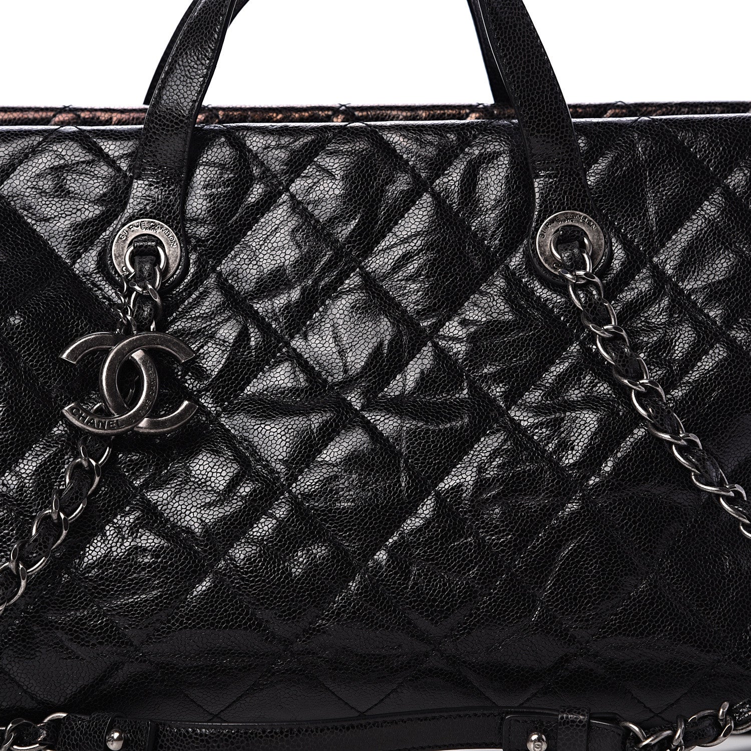Chanel Crumpled Grained Calfskin Quilted CC Crave Tote Black 7 of 12