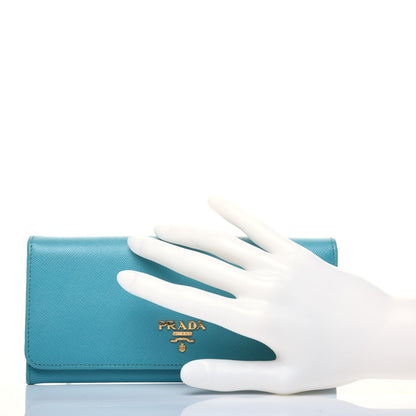 Prada Saffiano Metal Continental Flap Wallet Turchese 2 of 15