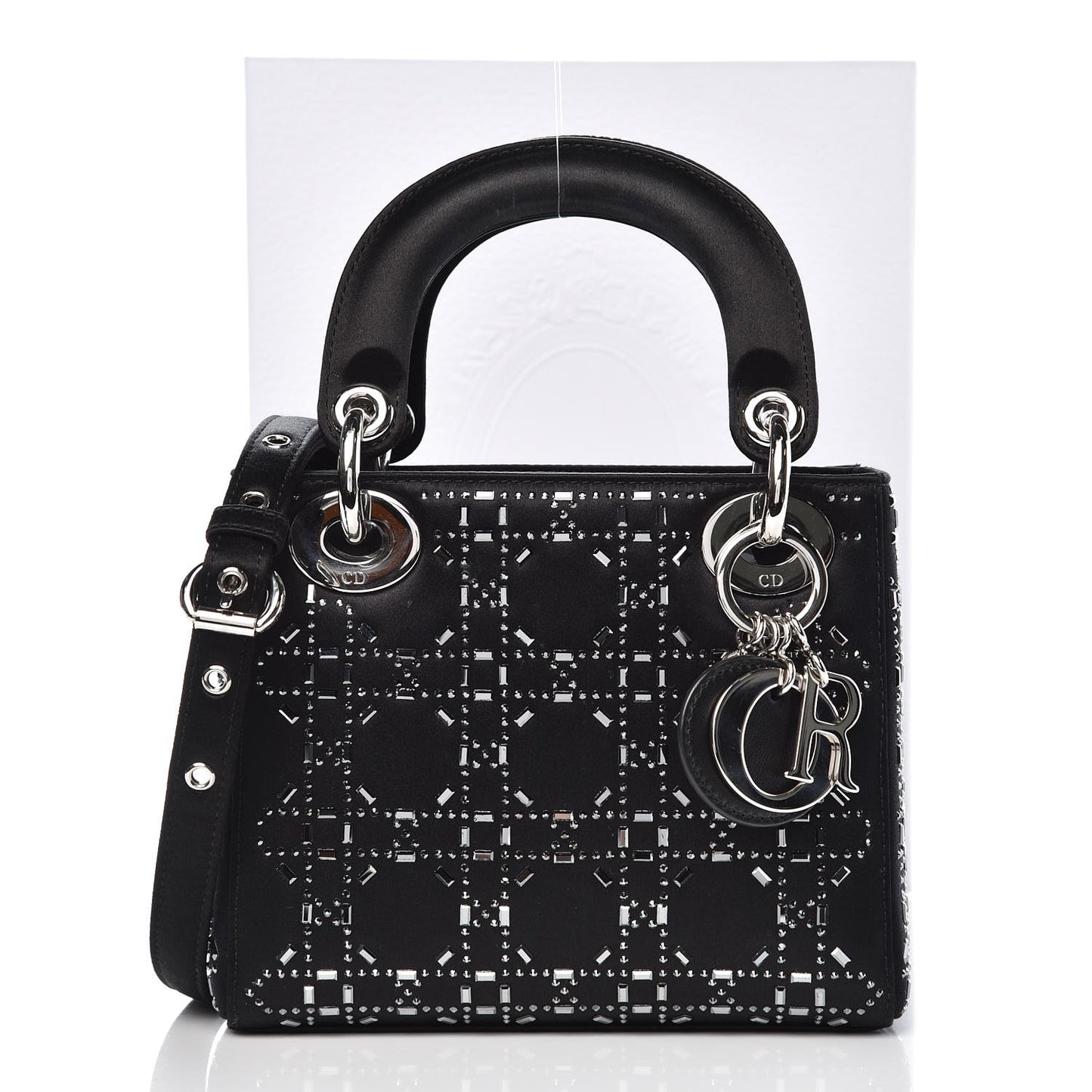 Satin Crystal Cannage Mini Lady Dior Black