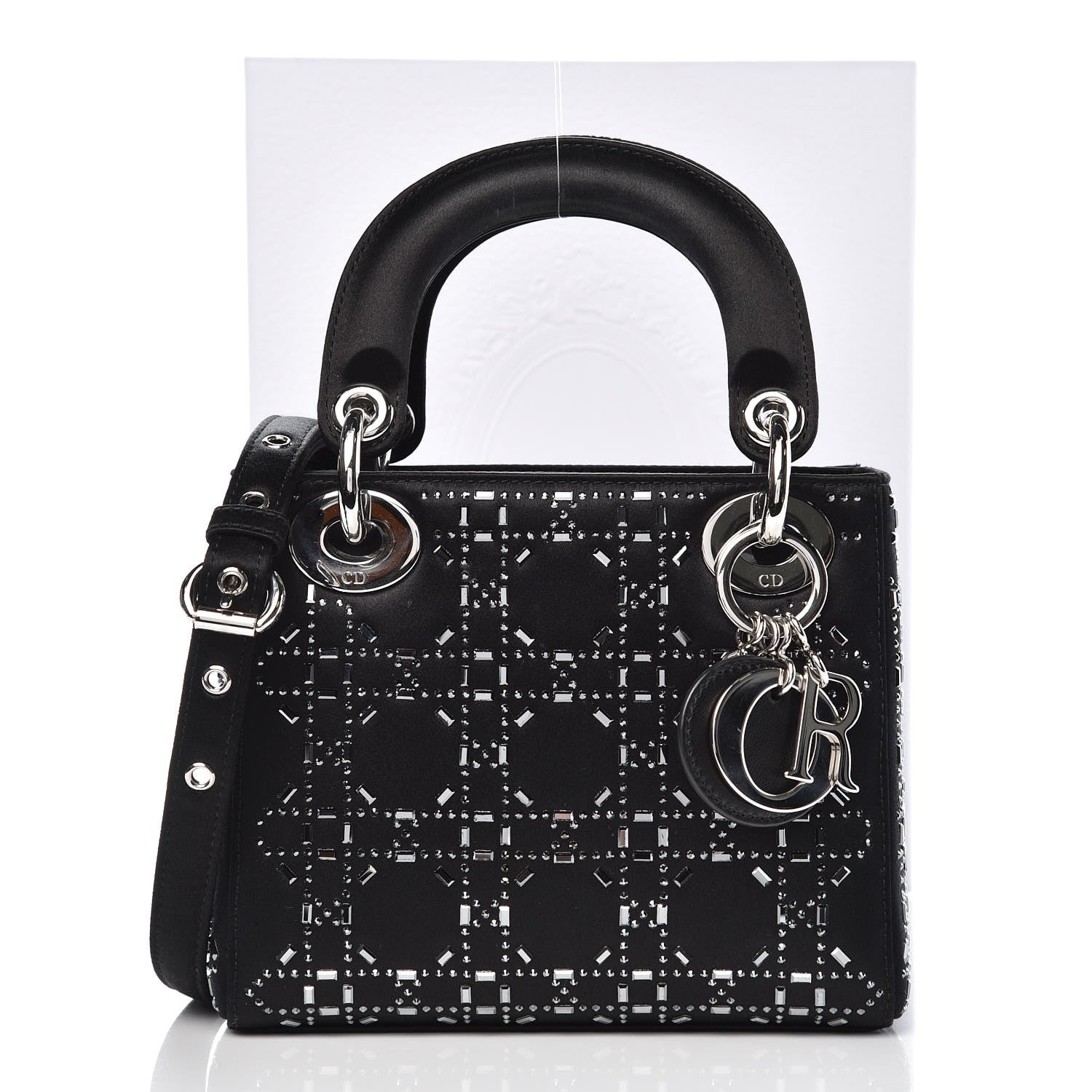 Christian Dior Satin Crystal Cannage Mini Lady Dior Black 10 of 10