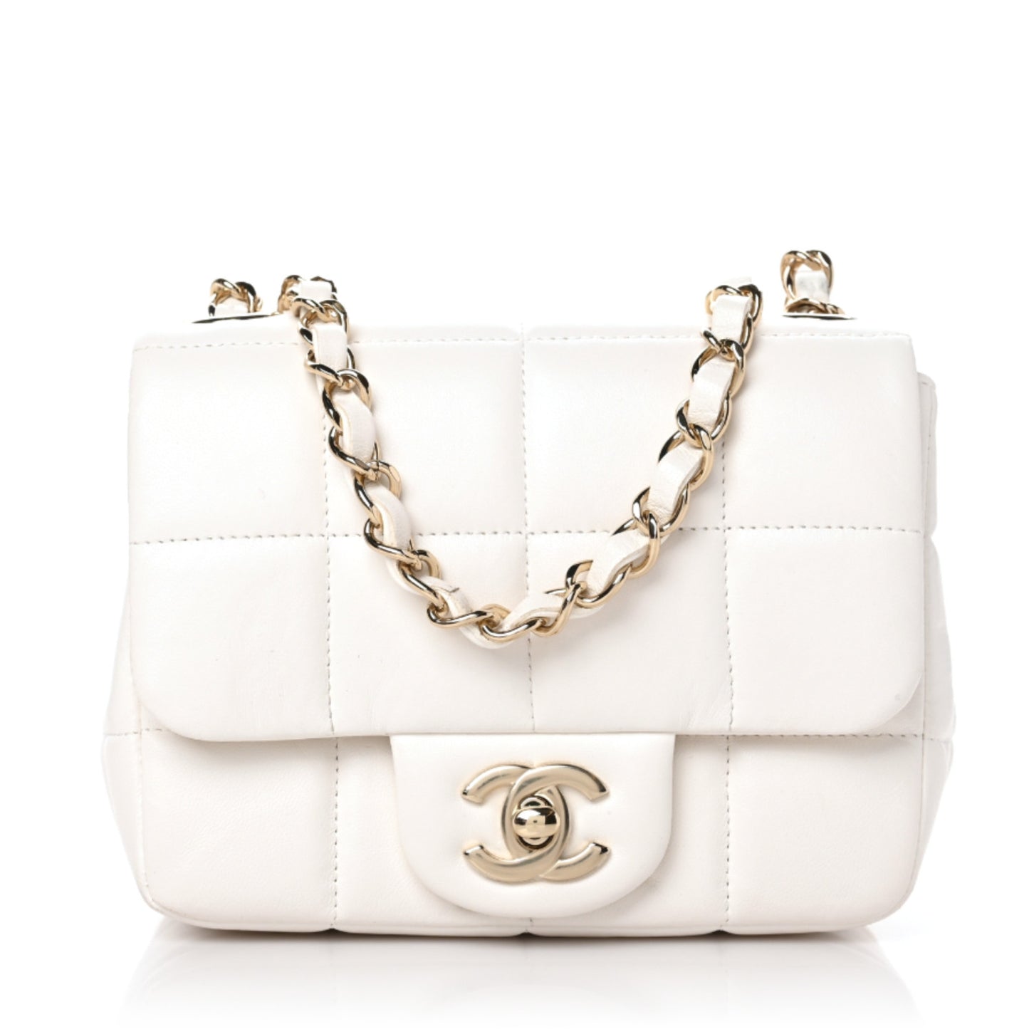 Lambskin Resin Crystal Square Quilted Monacoco Mini Square Flap White