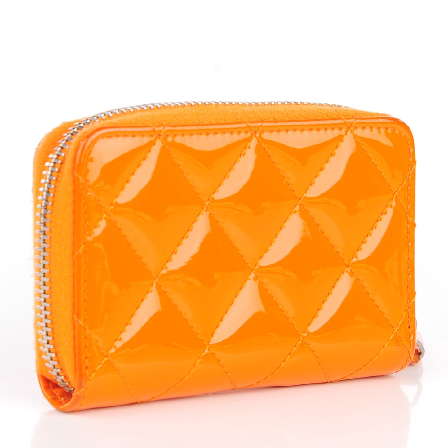 Patent Calfskin Quilted Zip Coin Purse Orange