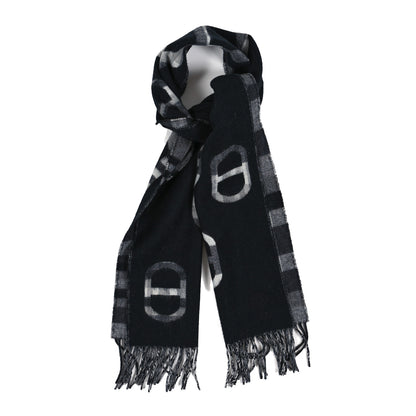 Hermes Cashmere Tartan Maillons Muffler Black Grey 1 of 3