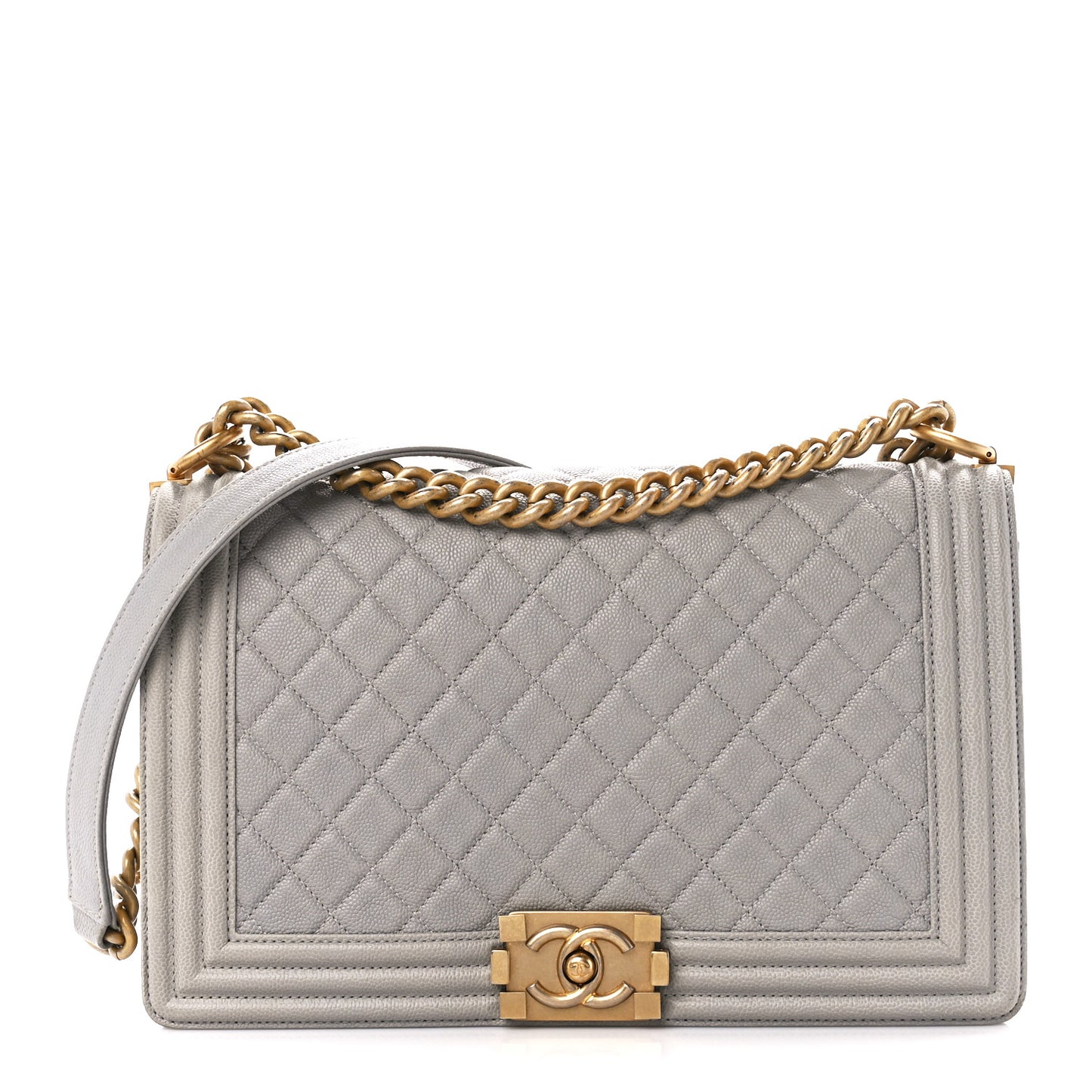 Caviar Quilted New Medium Boy Flap Grey
