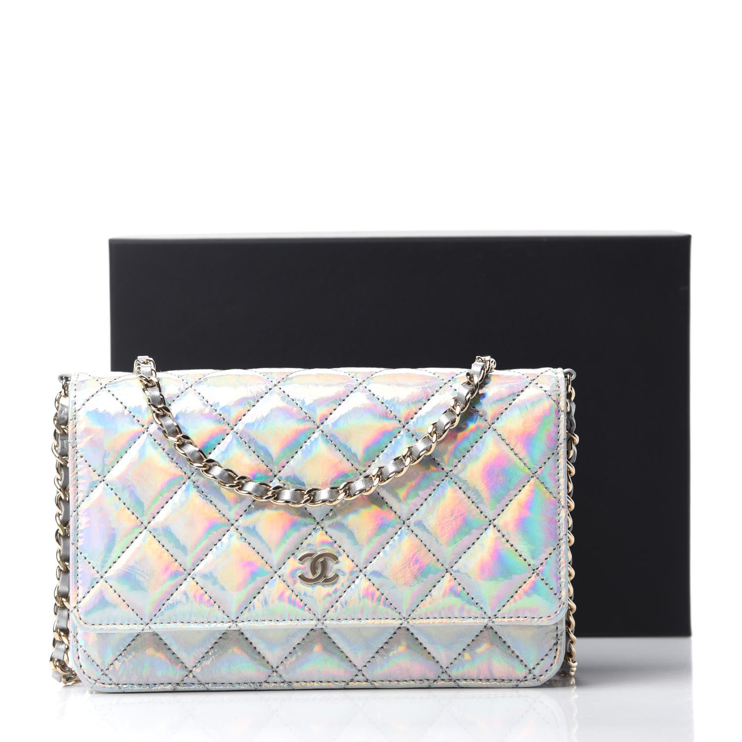 Chanel Iridescent Goatskin Quilted Wallet On Chain WOC Silver 12 of 12