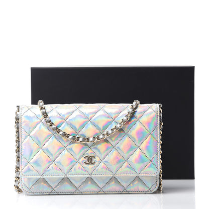 Chanel Iridescent Goatskin Quilted Wallet On Chain WOC Silver 12 of 12