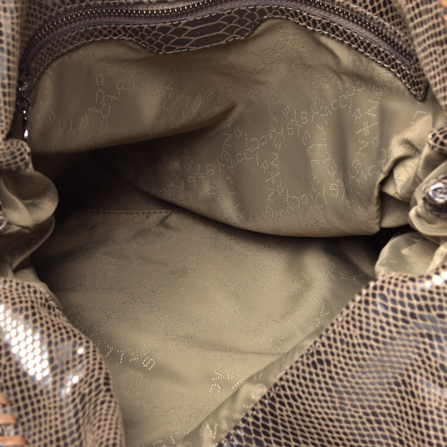 Metallic Snakeskin Print Small Falabella Fold Over Tote Brown