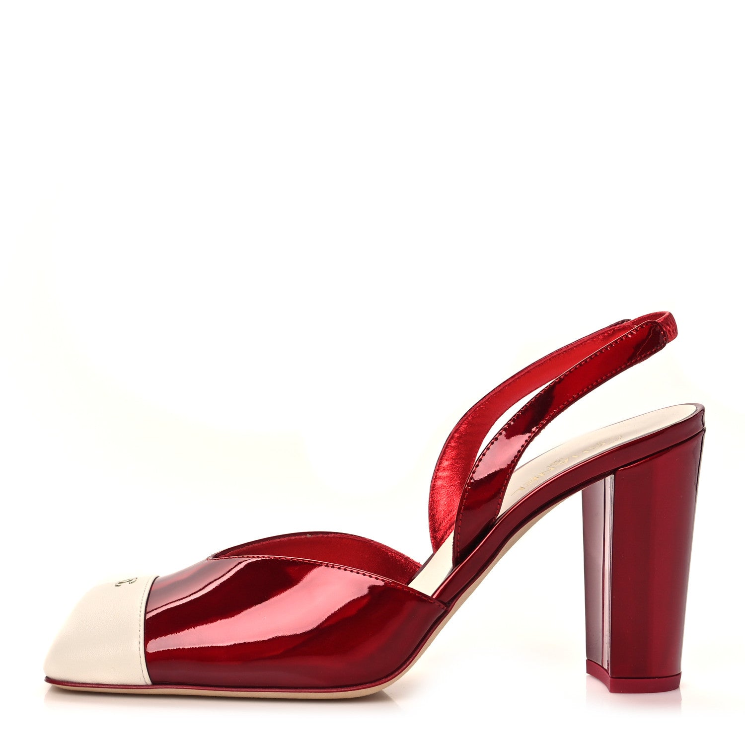 Chanel Lambskin Laminated Calfskin Cap Toe CC Slingback Pumps 40 Red Ivory 1 of 9