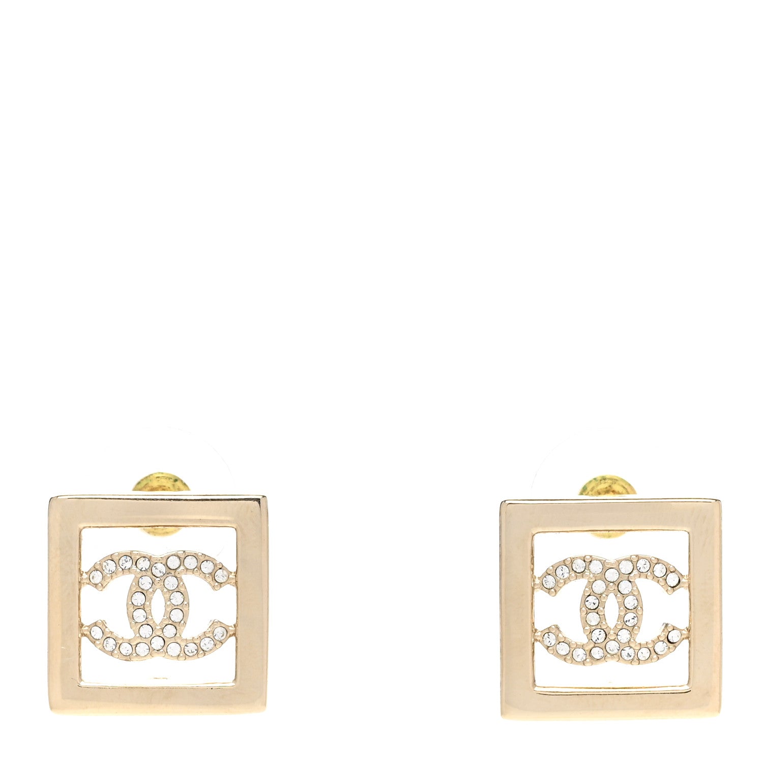 Chanel Metal Crystal Square CC Earrings Gold 1 of 4