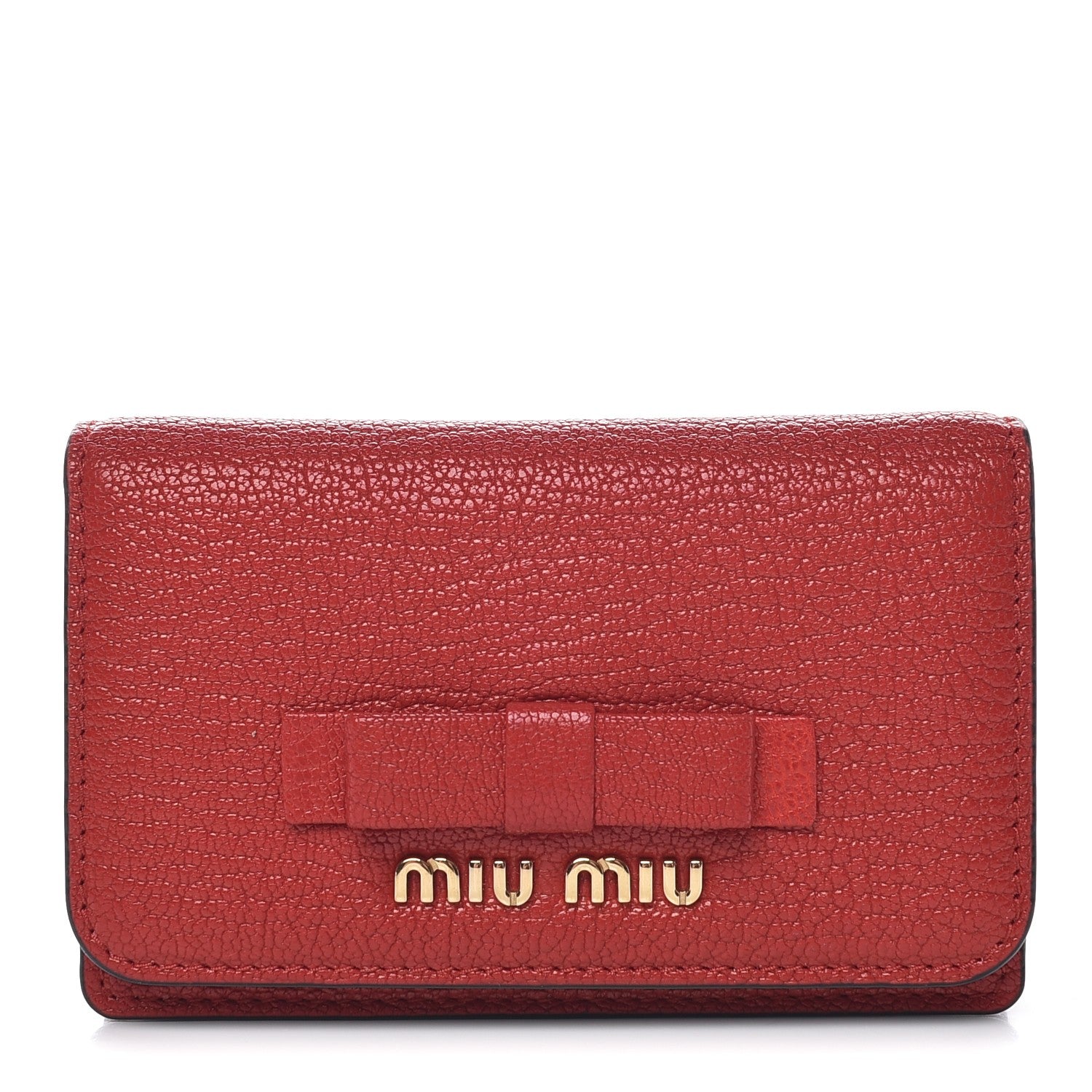 Miu Miu Goatskin Madras Bow Card Holder Rosso 1 of 8