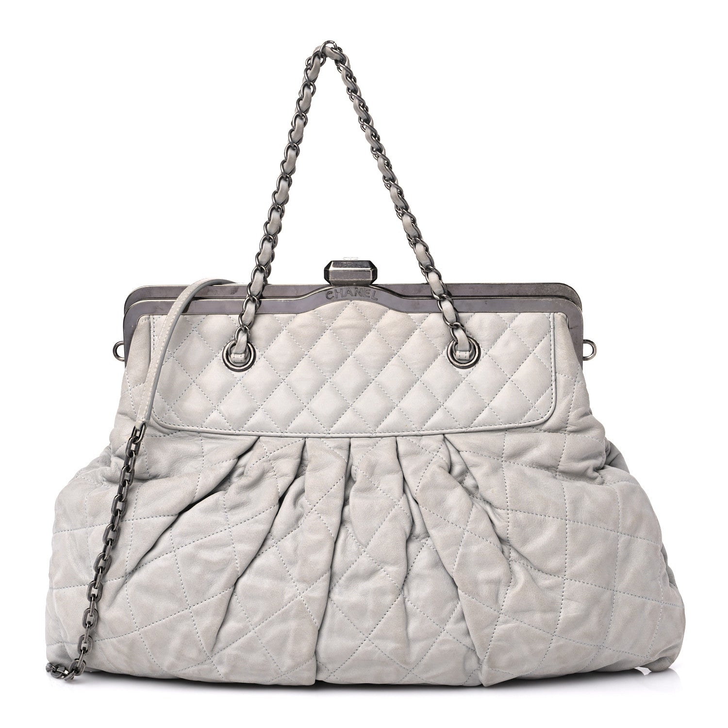 Chanel Iridescent Calfskin Chic Quilt Frame Tote Light Grey 1 of 13