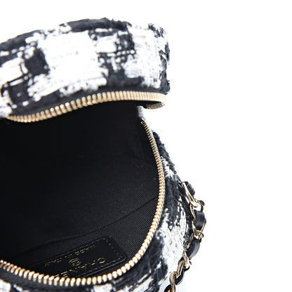 Chanel Tweed Quilted Round Clutch With Chain Black Ecru White 4 of 10