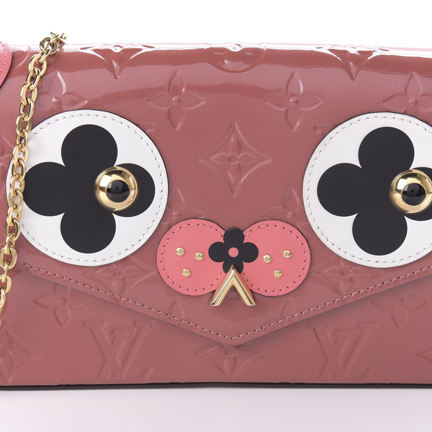 Louis Vuitton Vernis Valentine Dog Pochette Felicie Chain Wallet Pink 9 of 10