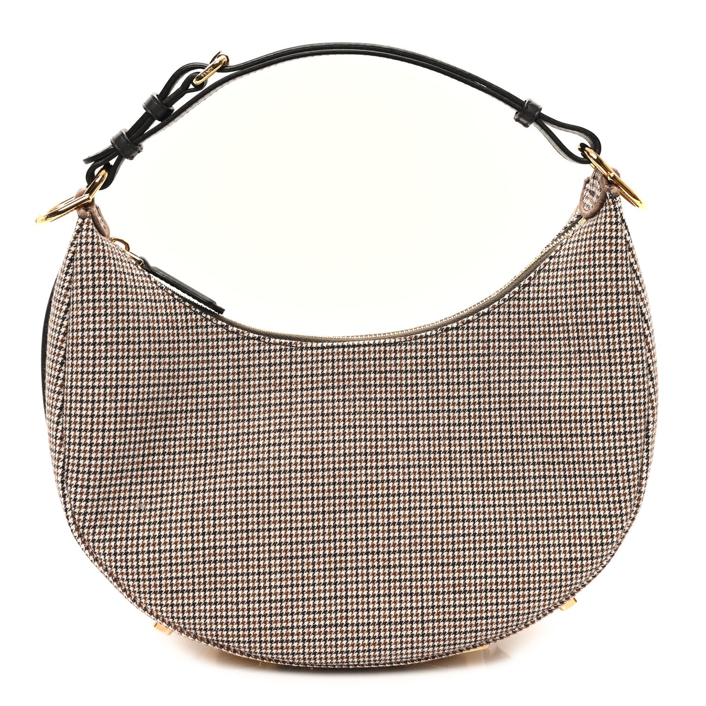 Wool Vitello Grace Small Houndstooth Small Fendigraphy Hobo Bag Beige Ebano