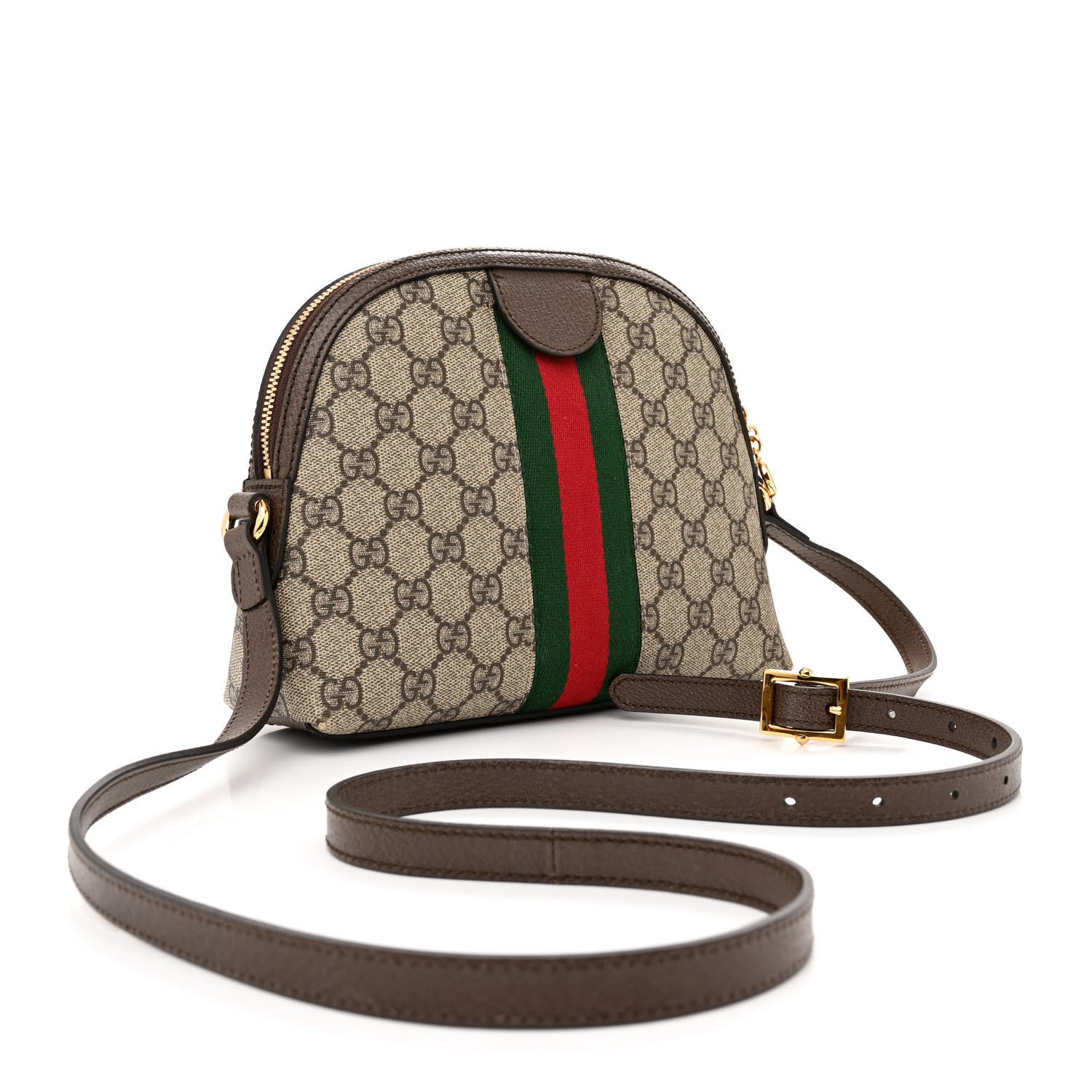 Gucci GG Supreme Monogram Textured Dollar Calfskin Web Small Ophidia Dome Shoulder Bag Beige Ebony New Acero 3 of 10