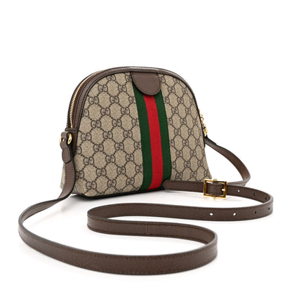 Gucci GG Supreme Monogram Textured Dollar Calfskin Web Small Ophidia Dome Shoulder Bag Beige Ebony New Acero 3 of 10