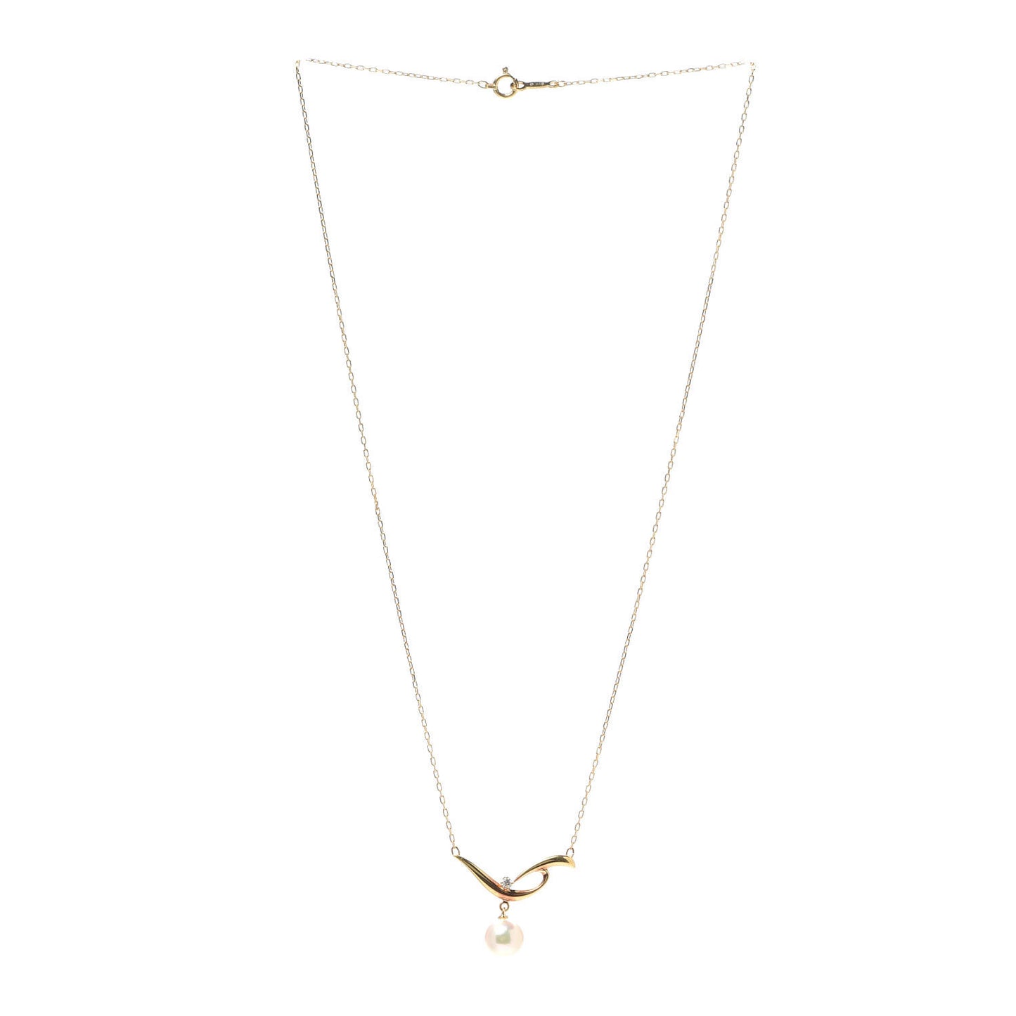18K Yellow Gold Diamond Akoya Pearl 7.5mm Pendant Necklace