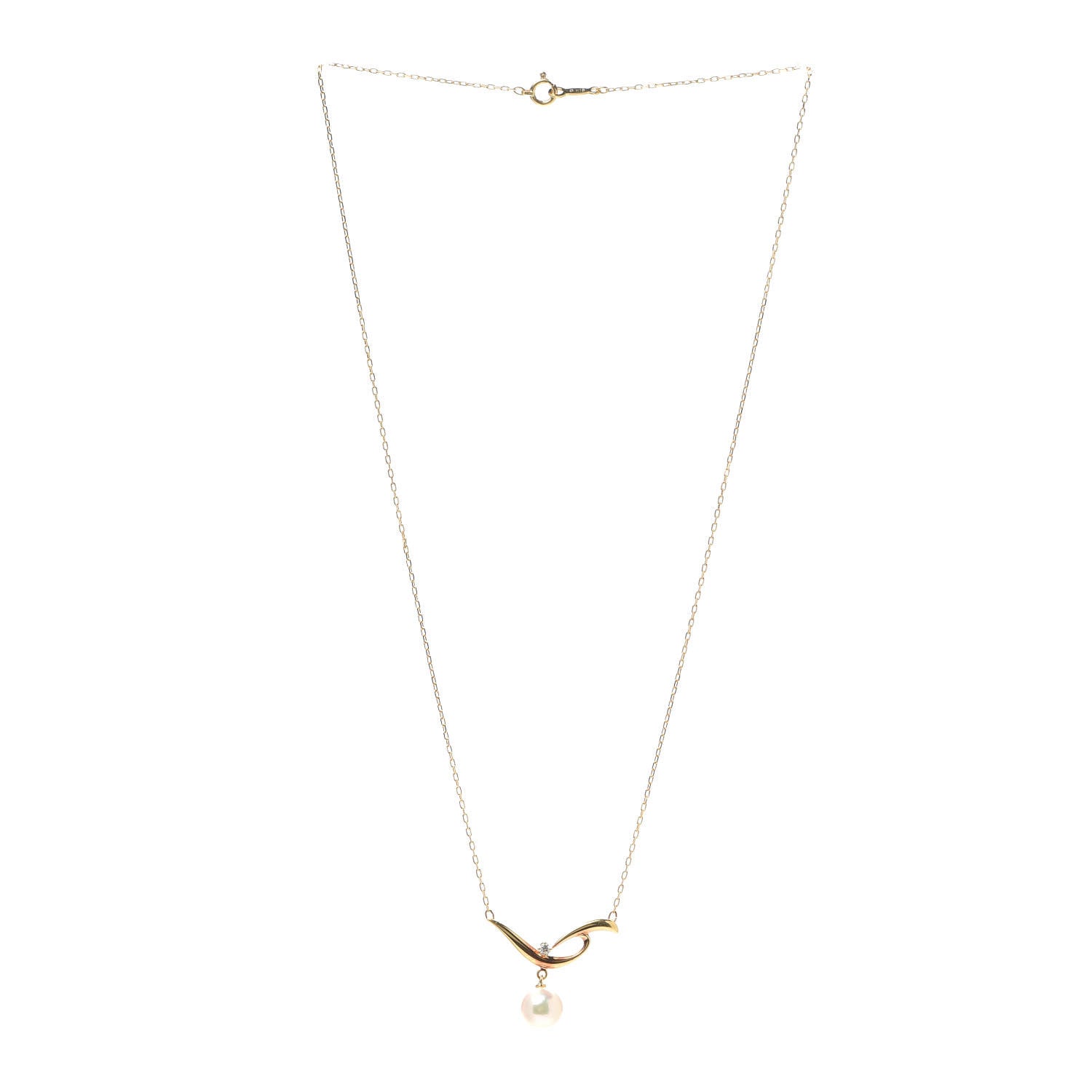 Mikimoto 18K Yellow Gold Diamond Akoya Pearl 7.5mm Pendant Necklace 3 of 4