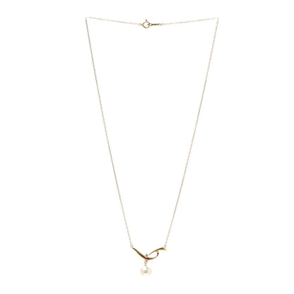 Mikimoto 18K Yellow Gold Diamond Akoya Pearl 7.5mm Pendant Necklace 3 of 4