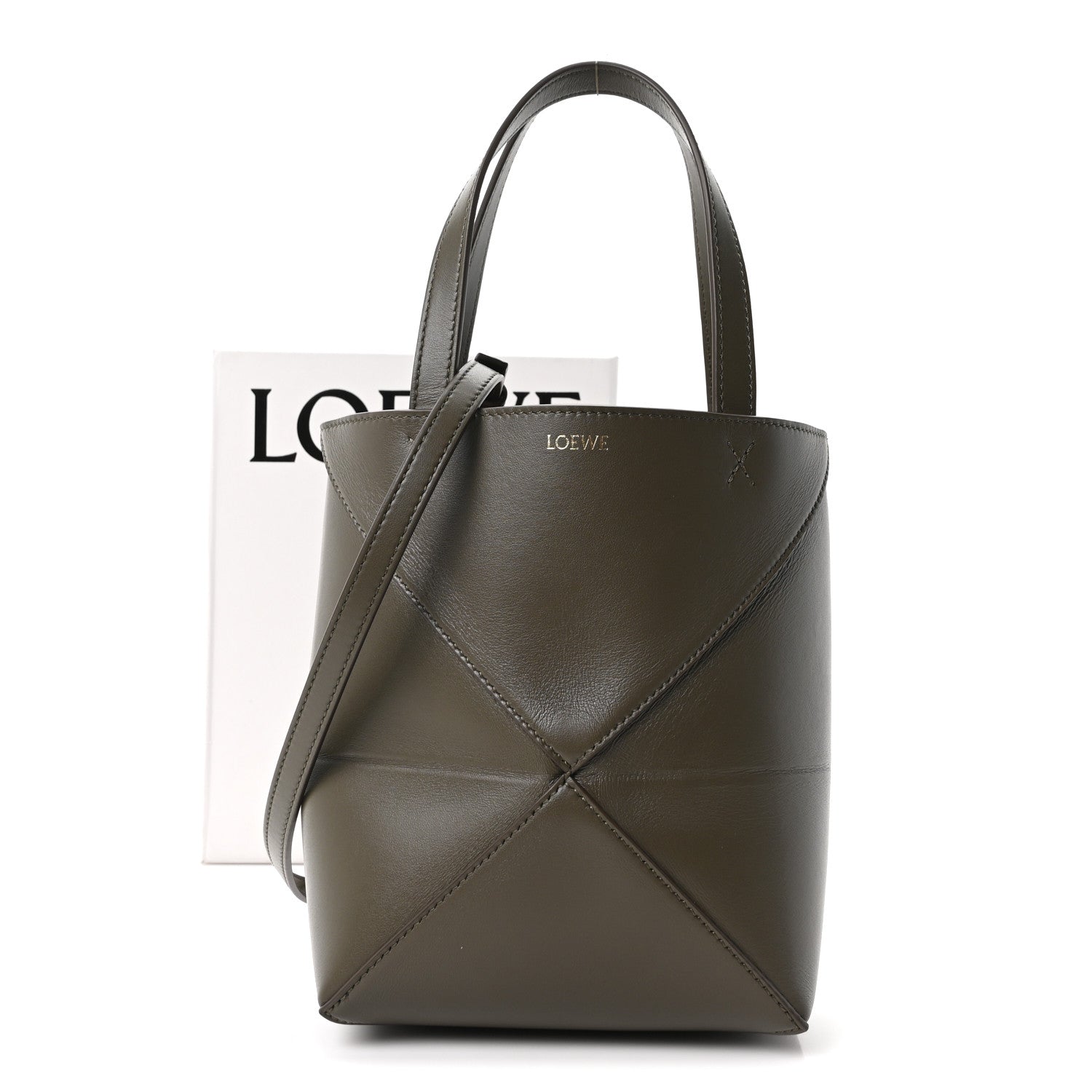 Loewe Shiny Calfskin Mini Puzzle Fold Tote Dark Khaki 10 of 10