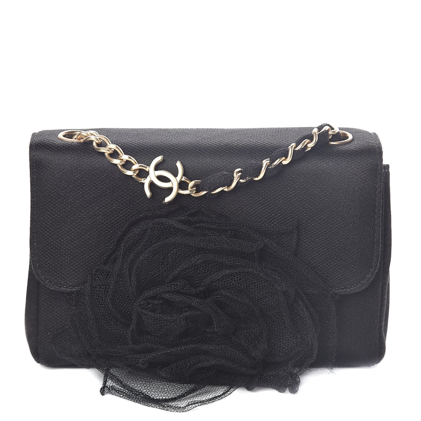 Satin Mesh Camellia Flap Black