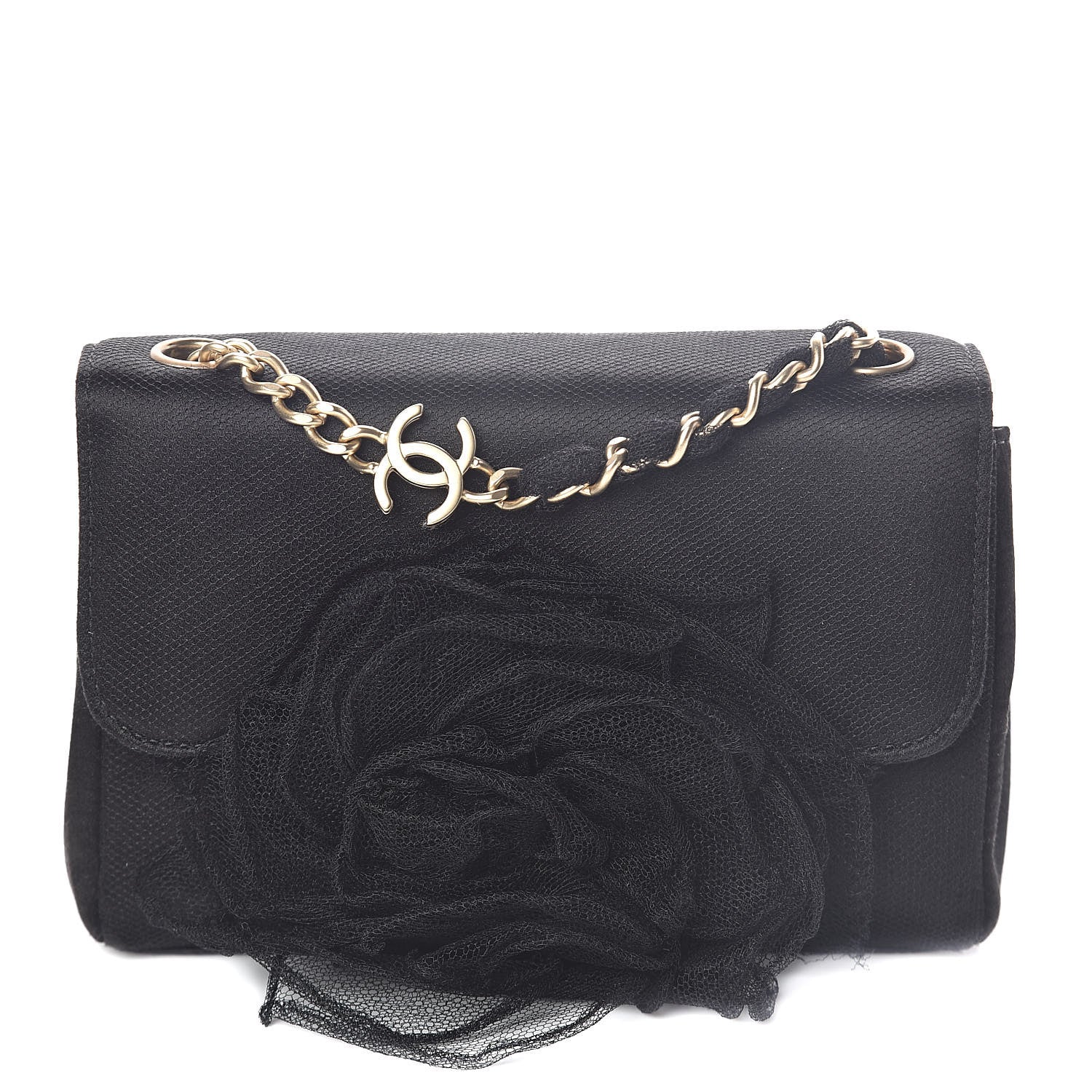 Chanel Satin Mesh Camellia Flap Black 1 of 10