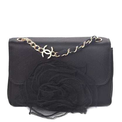 Chanel Satin Mesh Camellia Flap Black 1 of 10