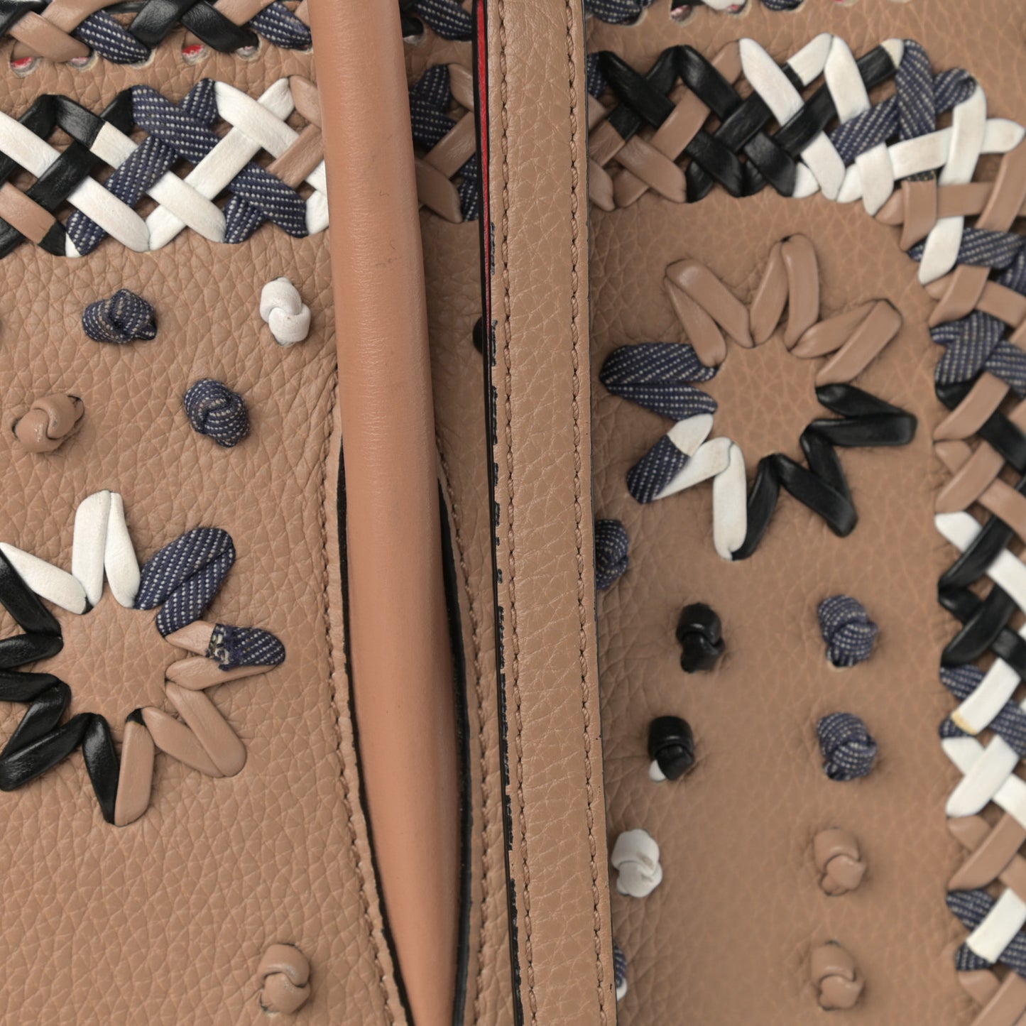 Calfskin Mexinodo Beaded Studded Triple Gusset Large Paloma Beige Blue