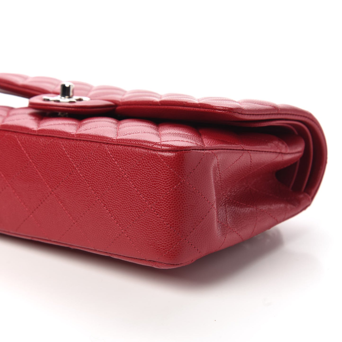Caviar Quilted Medium Double Flap Red
