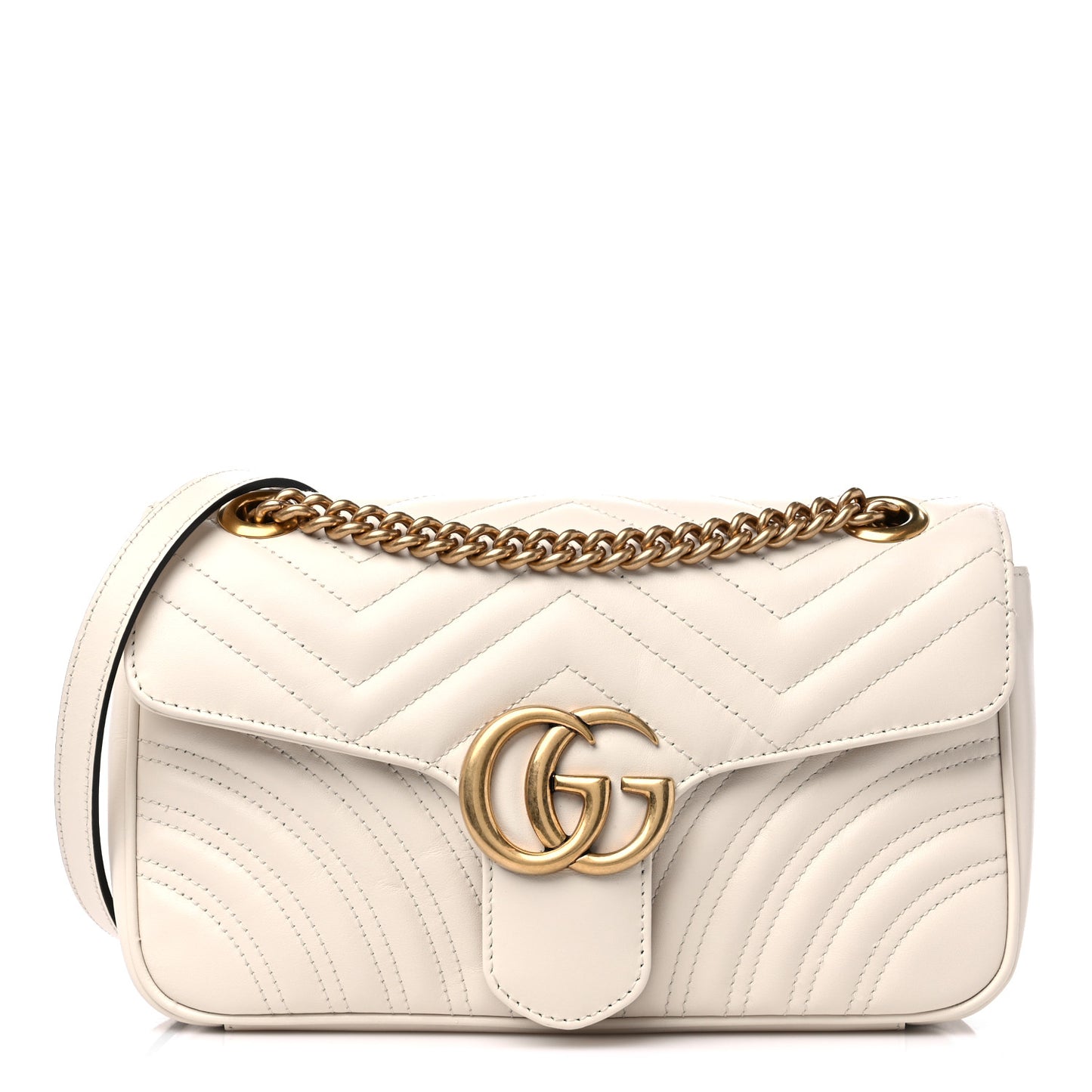 Calfskin Matelasse Small GG Marmont Shoulder Bag White